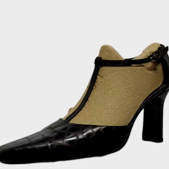 Stuart Weitzman Brown Croc Embossed Leather Heels Size 9 - Picture 4 of 13